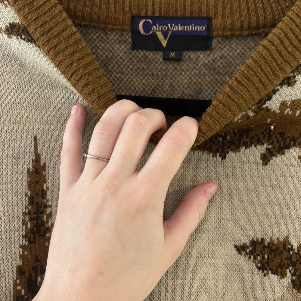 Rare‎ Vintage Calro Valentino Polo Games Sweater Men's Graphic Knit Pullover